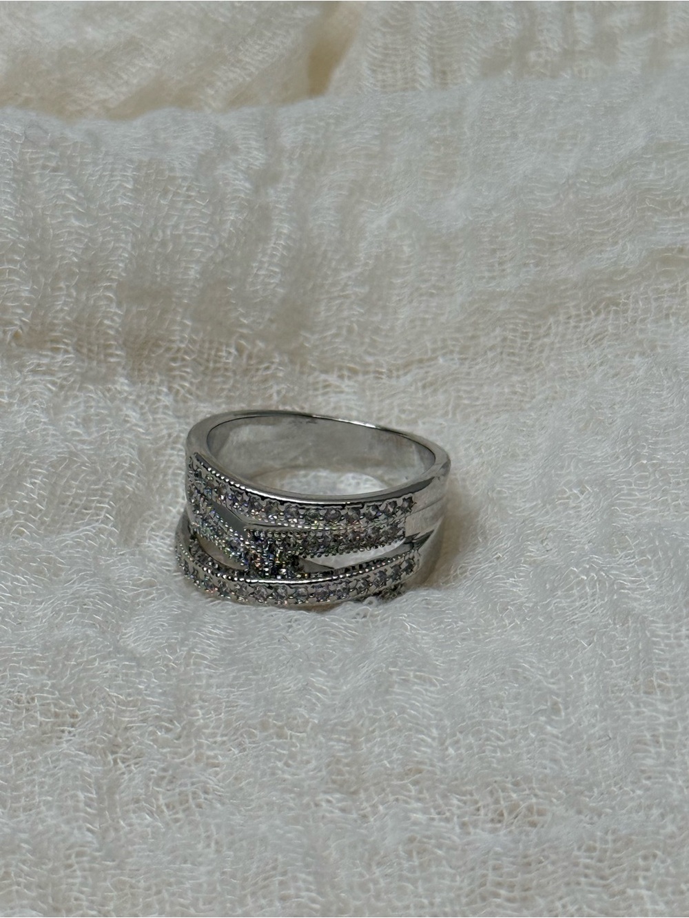 Elegant 925 Sterling Silver Multi-Row CZ Band Ring, Size 9